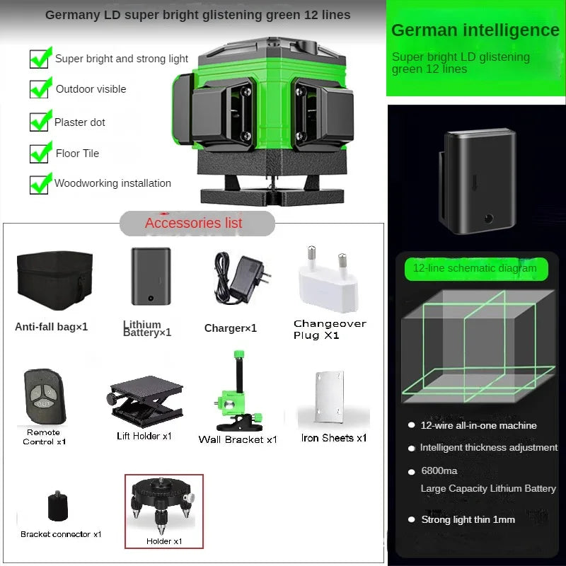 16/12 Lines 4D Laser Level green line SelfLeveling 360 Horizontal And Vertical Super Powerful Laser level green Beam laser level