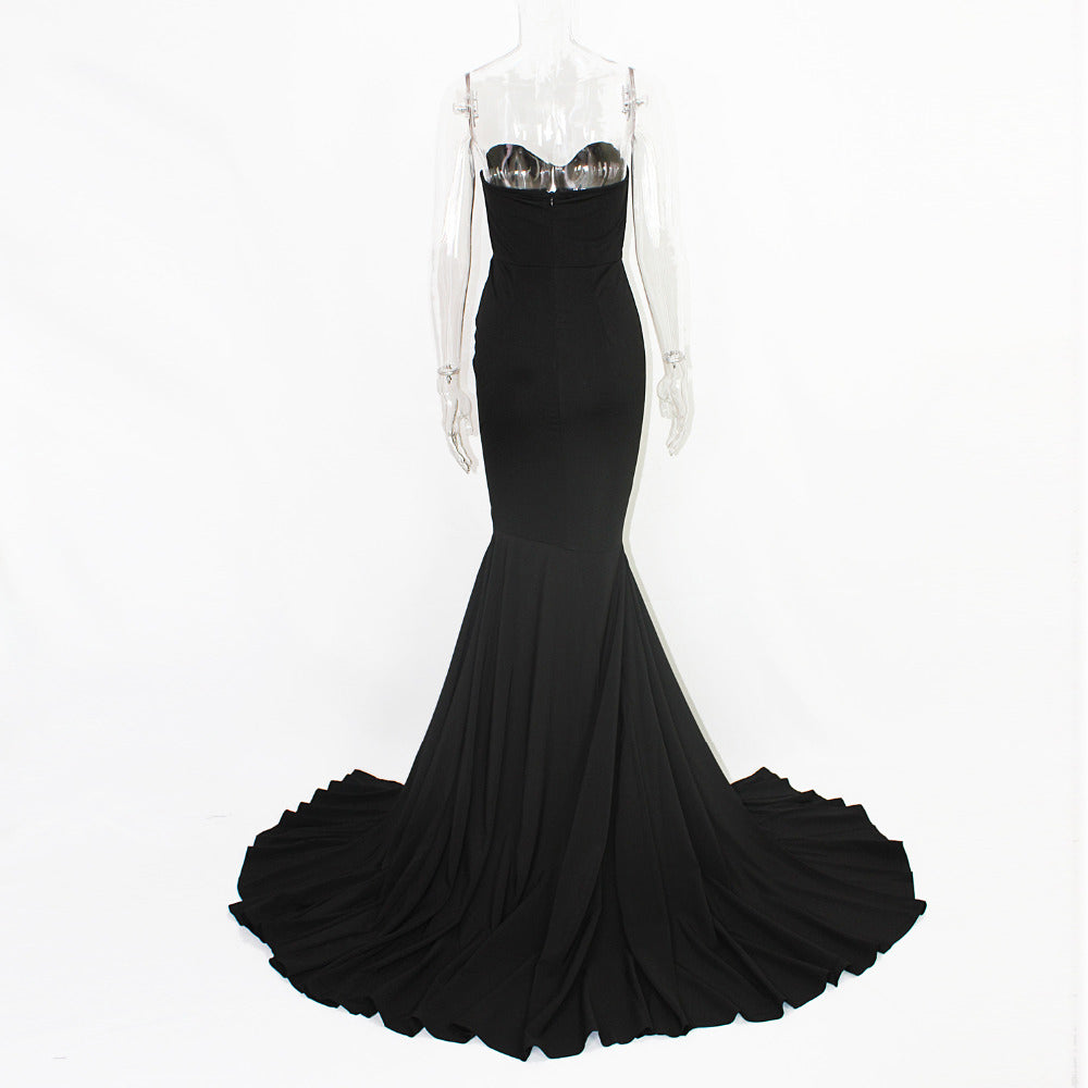 Sexy Strapless Long Black Maxi Dress Front Slit Bare Shoulder Red Women's Evening Summer Night Gown Party Maternity Dresses