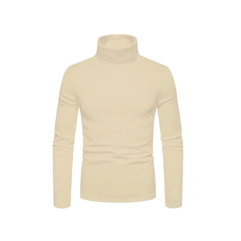 Fashion Men's Casual Slim Fit Basic Turtleneck High Collar Pullover Male Autumn Spring Thin Tops Basic Bottoming Plain T-shirt