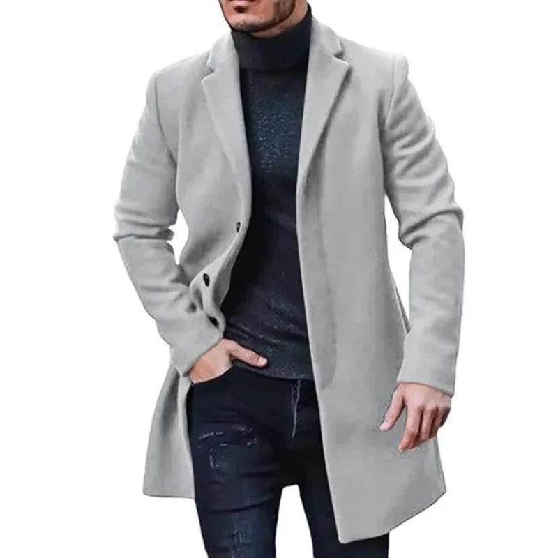 New Men's Coat Woolen Overcoat Windbreaker Solid Color Trench Autumn and Winter Outerwear Cardigan Jaqueta Masculina