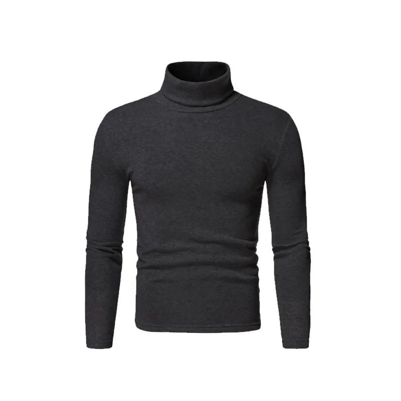 Fashion Men's Casual Slim Fit Basic Turtleneck High Collar Pullover Male Autumn Spring Thin Tops Basic Bottoming Plain T-shirt