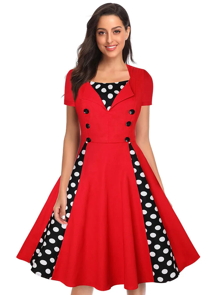 S-5XL Women Robe Retro Vintage Dress 50s 60s Rockabilly Dot Swing Pin Up Summer Party Dresses Elegant Tunic Vestidos Casual