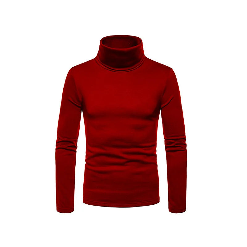 Fashion Men's Casual Slim Fit Basic Turtleneck High Collar Pullover Male Autumn Spring Thin Tops Basic Bottoming Plain T-shirt