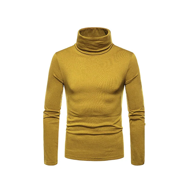 Fashion Men's Casual Slim Fit Basic Turtleneck High Collar Pullover Male Autumn Spring Thin Tops Basic Bottoming Plain T-shirt