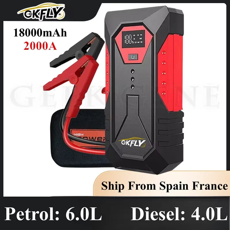 GKFLY 18000mAh Car Jump Starter Portable Power Bank Car Battery Booster 12V Car Starting Device for Petrol 6.0L Diesel 4.0L