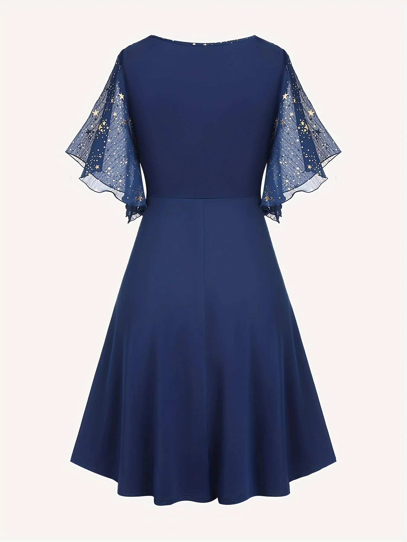 Fashion women's plus size explosions star print button pocket pleats butterfly sleeve elegant temperament dress