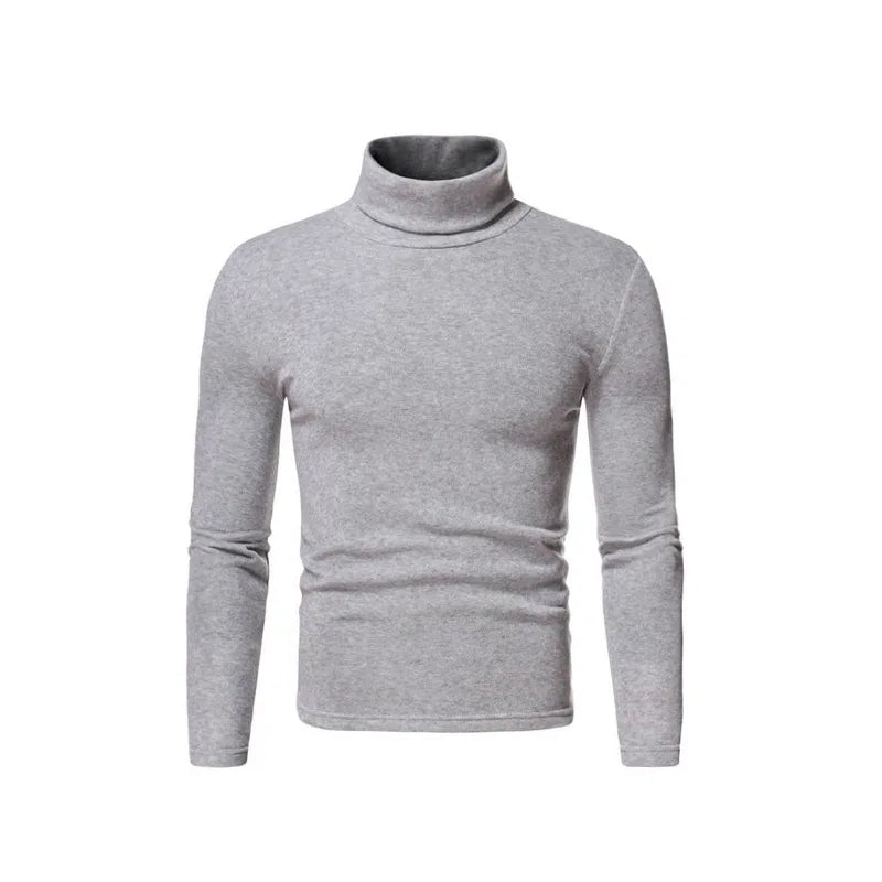 Fashion Men's Casual Slim Fit Basic Turtleneck High Collar Pullover Male Autumn Spring Thin Tops Basic Bottoming Plain T-shirt