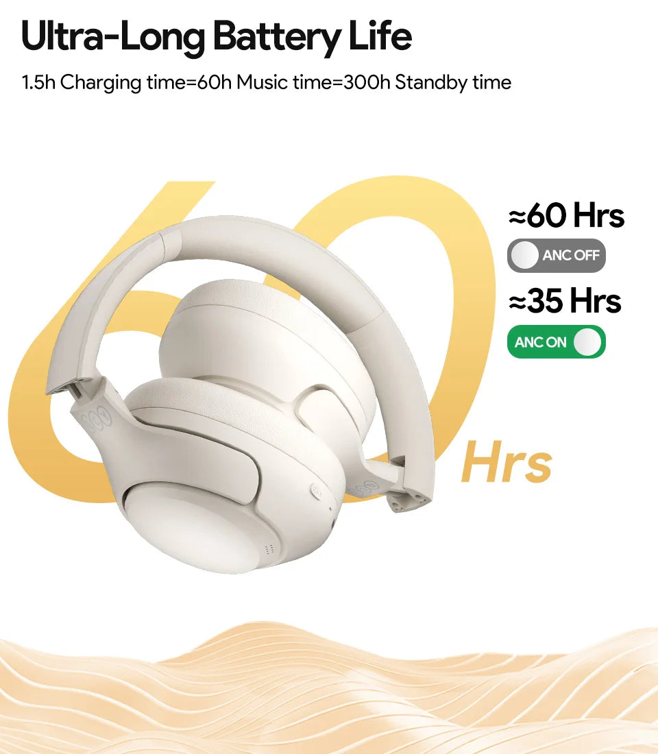 QCY H3 ANC Wireless Headphones Hi-Res Audio Over Ear Headset 43dB Hybrid Active Noise Cancellation Bluetooth 5.4 Gaming Earphone