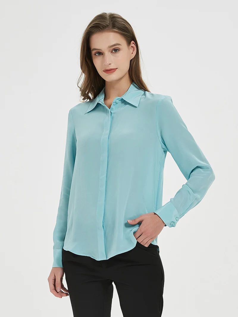 SuyaDream Women Silk Dress Shirts 100% REAL SILK Solid Long Sleeved Button Chic Blouses 2025 Spring Summer Office Lady Top White