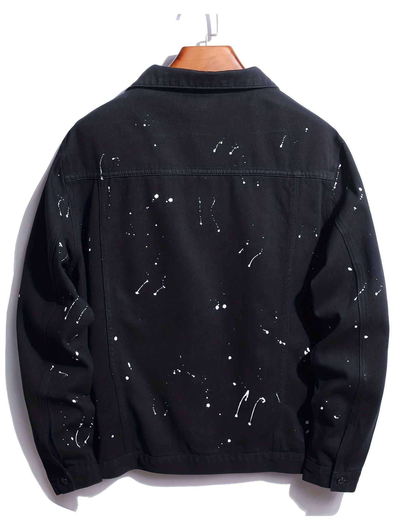 Plus Size Mens Stylish Multi-pocket Denim Jacket, "Splash" Pattern Loose Oversized Lapel Windbreaker Coat