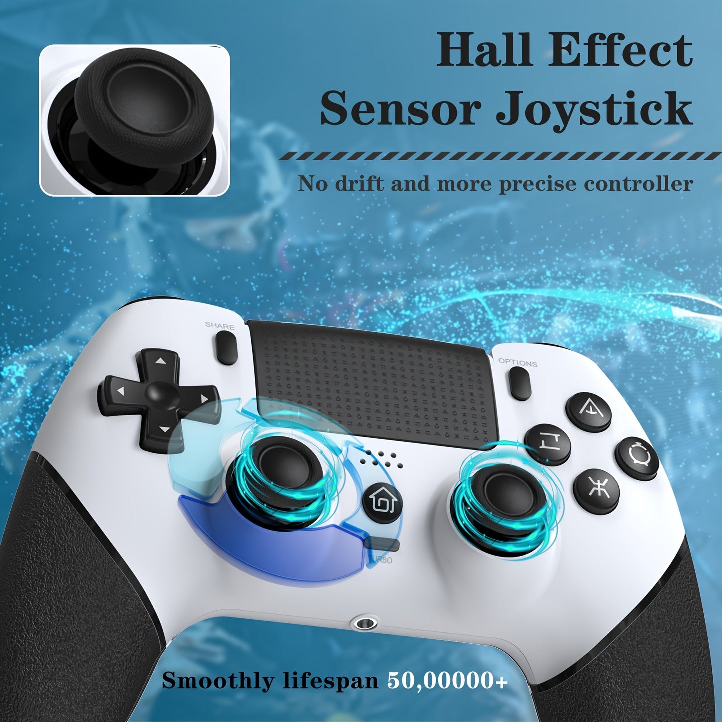 DOBE FOMIS ELECTRONICS Wireless Controller for PS4/PS4 Pro/PS4 Slim - No Drift, Hall Effect Joysticks, 3.5mm Speaker Jack, 6-Axis Motion Sensor, Programmable Turbo Function
