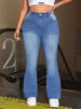 Plus Size Good Quality Light Blue Washed Out Wide Leg Feet Long Flare Denim Jeans Pants Vintage Baggy Loose Leg Women Denim Jean