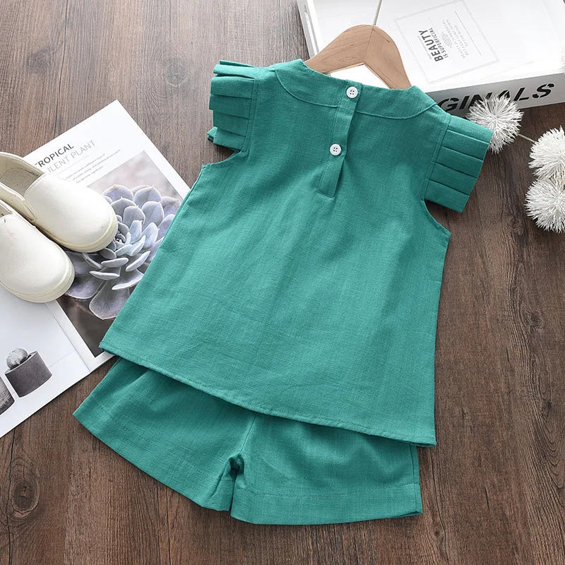 Kids Girls Clothing Sets Summer New Style Brand  Baby Short Sleeve T-Shirt+Pant Dress 2Pcs Children Clothes Suits