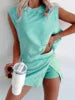 Solid Color Fashion Casual Suit for Women 2025 Summer New Item Pure Cotton Short Sleeved T-shirt Two-pieces Set