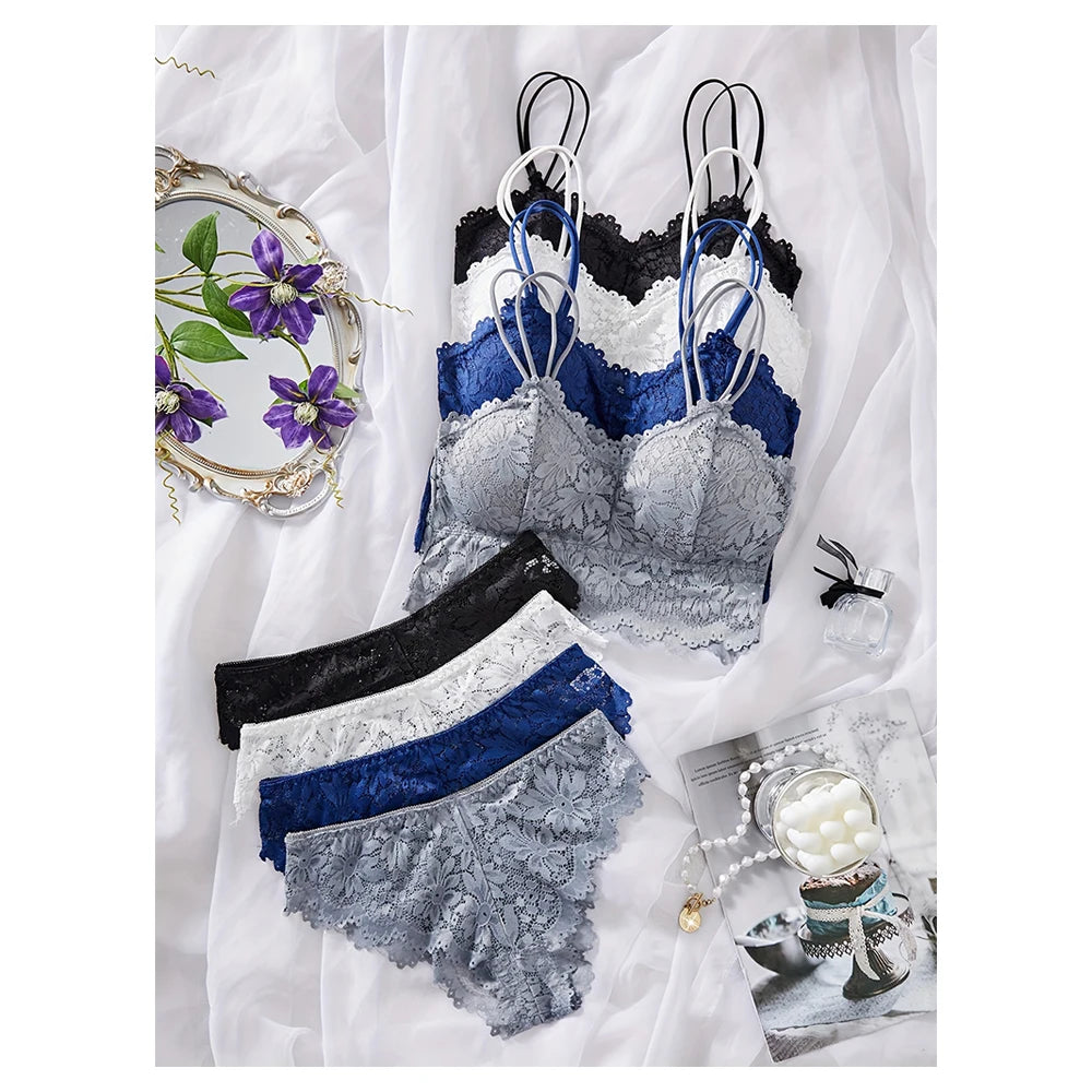 US Local Stock 4pcs Lace Valentines Lingerie Lingerie Vendors Underwear for Women Lingerie Set Underwear Woman Linge