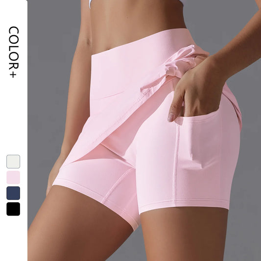Workout Running Fitness Tennis Yoga Wear Women Athletic Pleated Yoga Skirt Elastic Waist Band With Pocket Tennis Skirts
