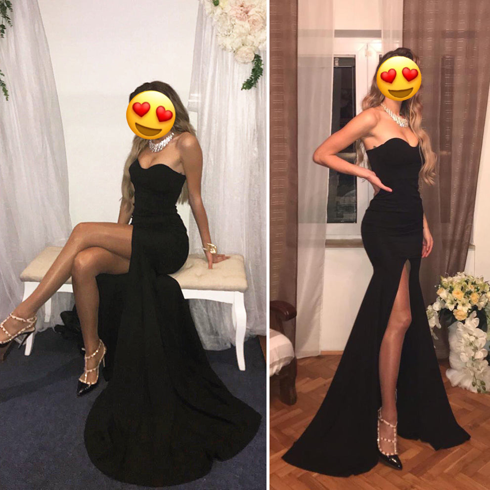 Sexy Strapless Long Black Maxi Dress Front Slit Bare Shoulder Red Women's Evening Summer Night Gown Party Maternity Dresses