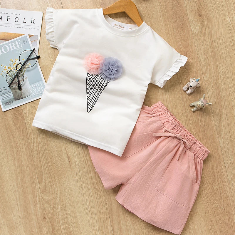 Kids Girls Clothing Sets Summer New Style Brand  Baby Short Sleeve T-Shirt+Pant Dress 2Pcs Children Clothes Suits