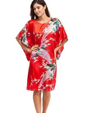 High Quality Chinese Women Silk Home Dress Robe Summer Lounge Nightshirt Short Sleeve Sleepwear Nightgown Plus Size 6XL A-073