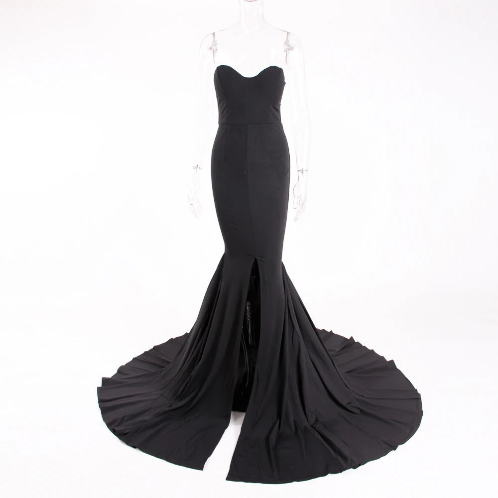 Sexy Strapless Long Black Maxi Dress Front Slit Bare Shoulder Red Women's Evening Summer Night Gown Party Maternity Dresses