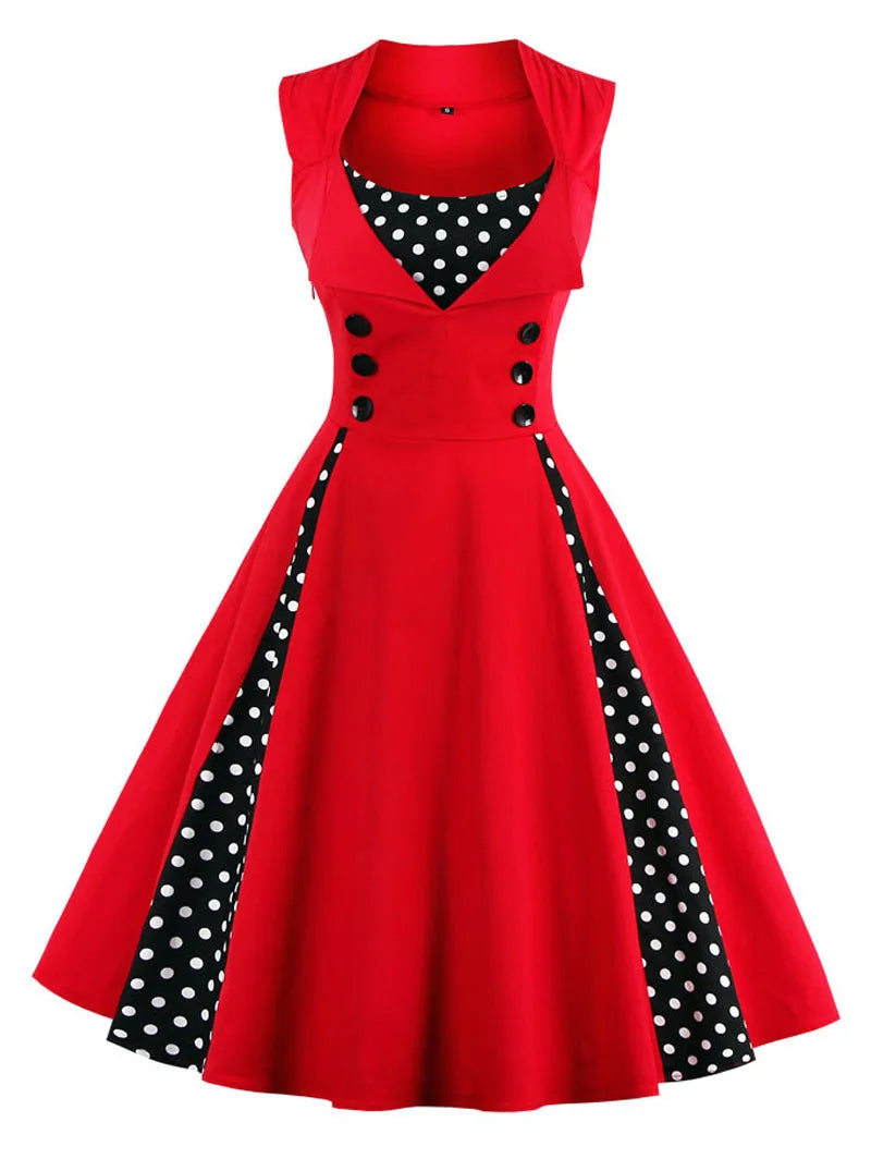 S-5XL Women Robe Retro Vintage Dress 50s 60s Rockabilly Dot Swing Pin Up Summer Party Dresses Elegant Tunic Vestidos Casual