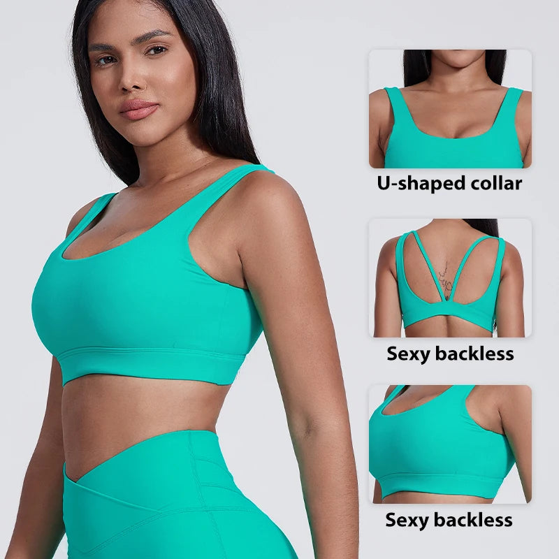 New Breathable Soft Elasticity Plus Size Backless Padded Yoga Bra Gym Fitness High Impact Shockproof Sports Bra for Women