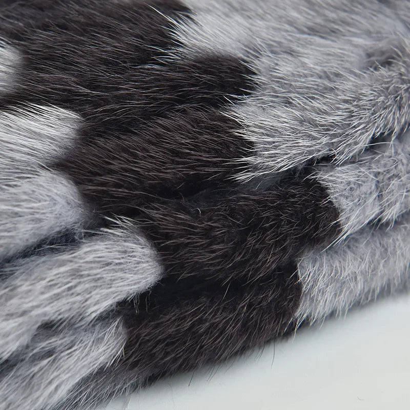 Wholesale Women Real Mink Fur Hats for Winter Knit Lined Hats With Silver Fox Fur Pom Poms Warm Knitted Beanies Cap Fur Ski Hat