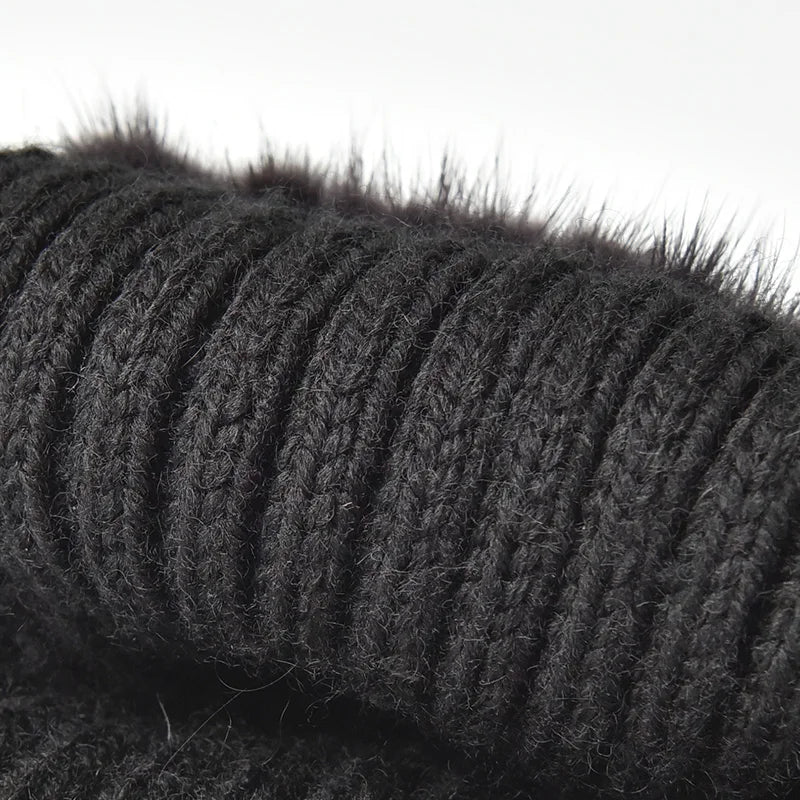 Wholesale Women Real Mink Fur Hats for Winter Knit Lined Hats With Silver Fox Fur Pom Poms Warm Knitted Beanies Cap Fur Ski Hat
