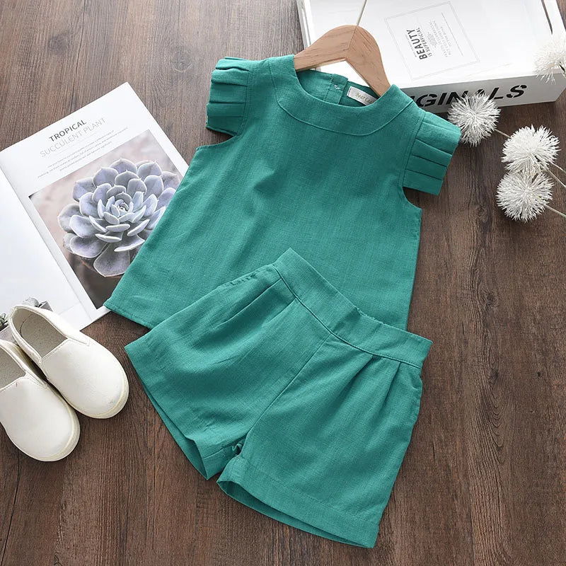 Kids Girls Clothing Sets Summer New Style Brand  Baby Short Sleeve T-Shirt+Pant Dress 2Pcs Children Clothes Suits