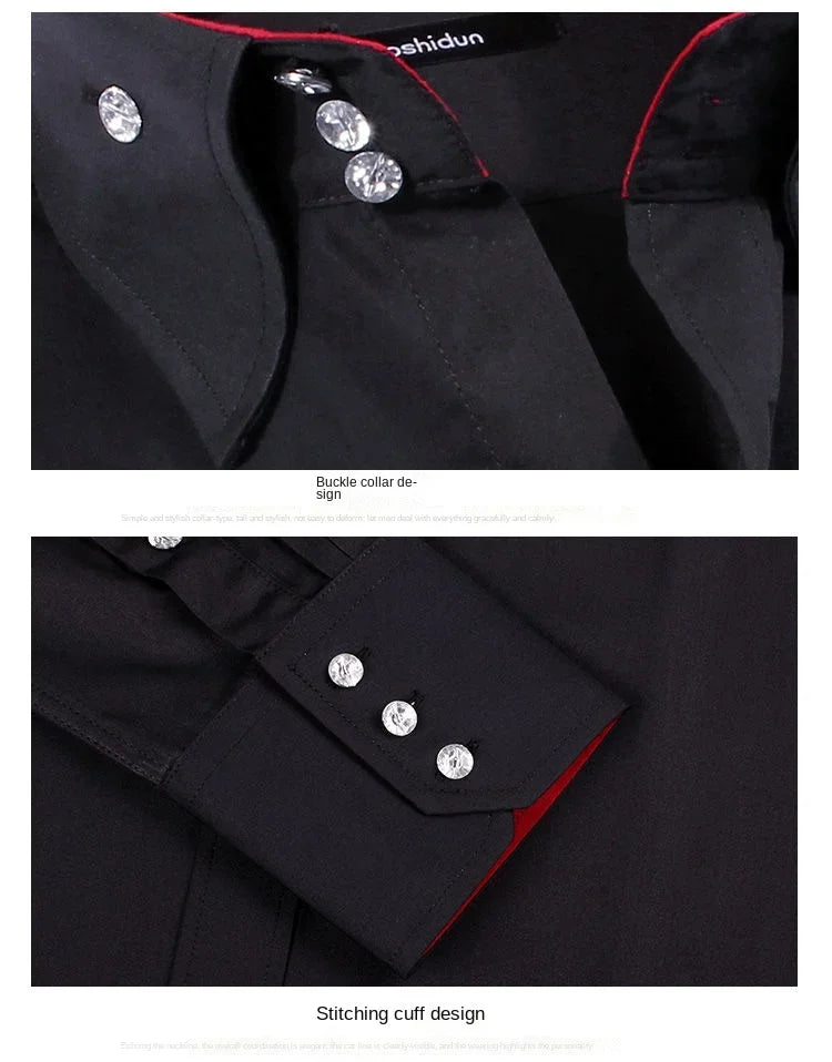 Dress Shirt for Men Button-down Collared Formal Business Long Sleeve Casual Korean Fashion Slim Fit Male Designer Shirts White