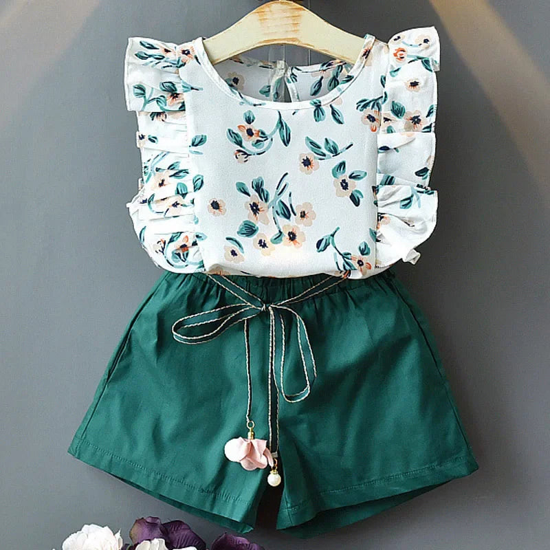 Kids Girls Clothing Sets Summer New Style Brand  Baby Short Sleeve T-Shirt+Pant Dress 2Pcs Children Clothes Suits