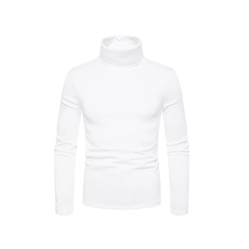 Fashion Men's Casual Slim Fit Basic Turtleneck High Collar Pullover Male Autumn Spring Thin Tops Basic Bottoming Plain T-shirt