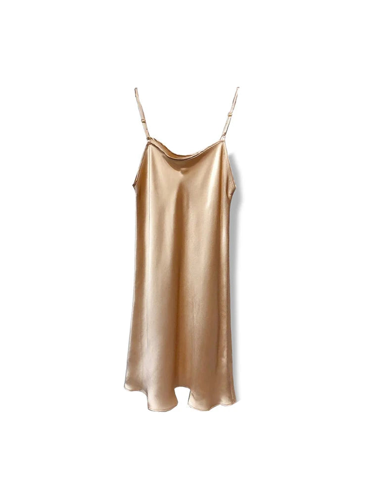 SuyaDream Woman Mini Dress 19mm 100%Real Silk Sleeveless Solid Spaghetti Strap Sleep Dresses 2025 Elegant Chic Clothes