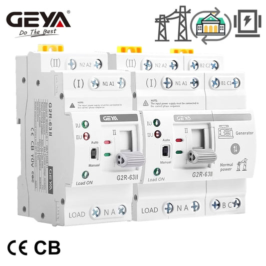 GEYA G2R Din Rail 2P 4P ATS Dual Power Automatic Transfer Switch Electrical Selector Switches Uninterrupted Power 25A 40A 63A