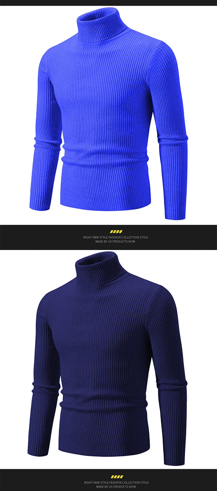 Men Pullovers Tops Turtleneck Sweaters Solid Knitted Full Sleeve Casual Regular Top Knit Thick Splice Slim Fit Autumn Winter