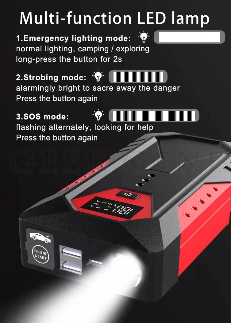 GKFLY 18000mAh Car Jump Starter Portable Power Bank Car Battery Booster 12V Car Starting Device for Petrol  6.0L Diesel 4.0L