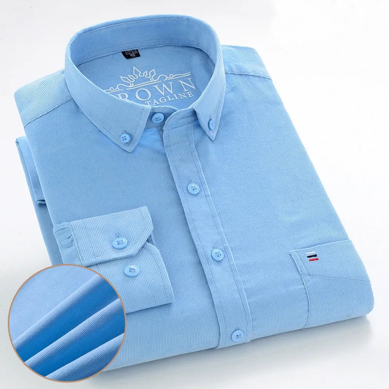 7XL 6XL Cotton Corduroy Shirt Men’s Long Sleeve Casual Regular Fit Soft Comfortable Pocket Dress Shirts For Male Blouse Clothes
