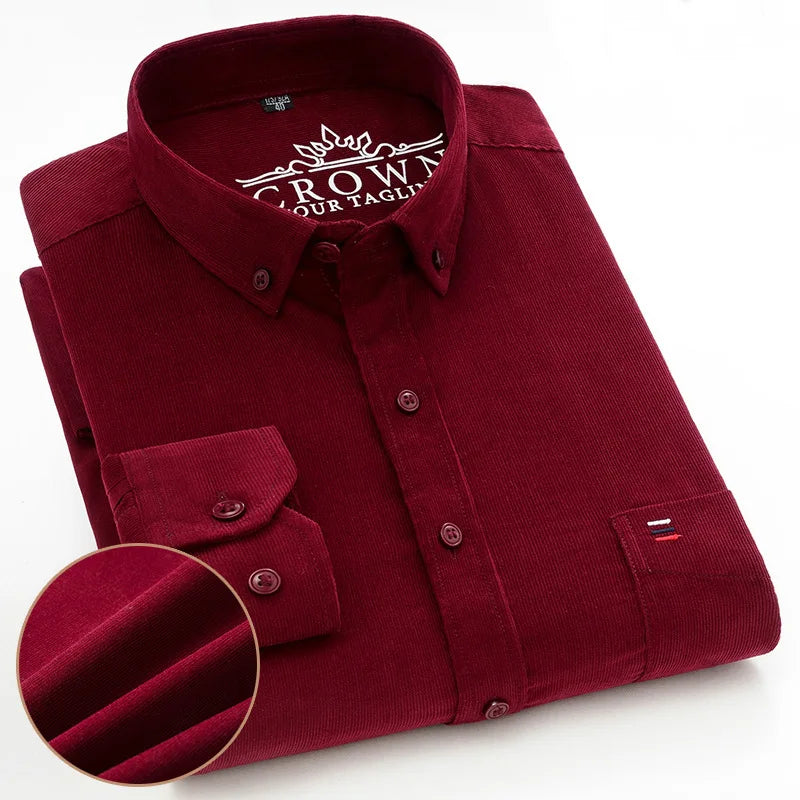7XL 6XL Cotton Corduroy Shirt Men’s Long Sleeve Casual Regular Fit Soft Comfortable Pocket Dress Shirts For Male Blouse Clothes
