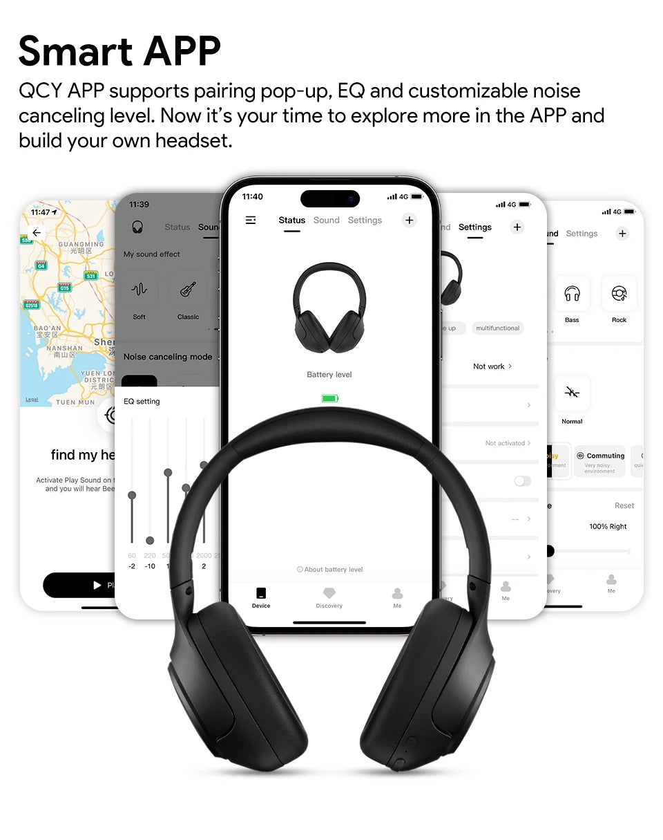 QCY H3 ANC Wireless Headphones Hi-Res Audio Over Ear Headset 43dB Hybrid Active Noise Cancellation Bluetooth 5.4 Gaming Earphone