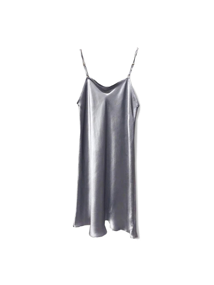 SuyaDream Woman Mini Dress 19mm 100%Real Silk Sleeveless Solid Spaghetti Strap Sleep Dresses 2025 Elegant Chic Clothes