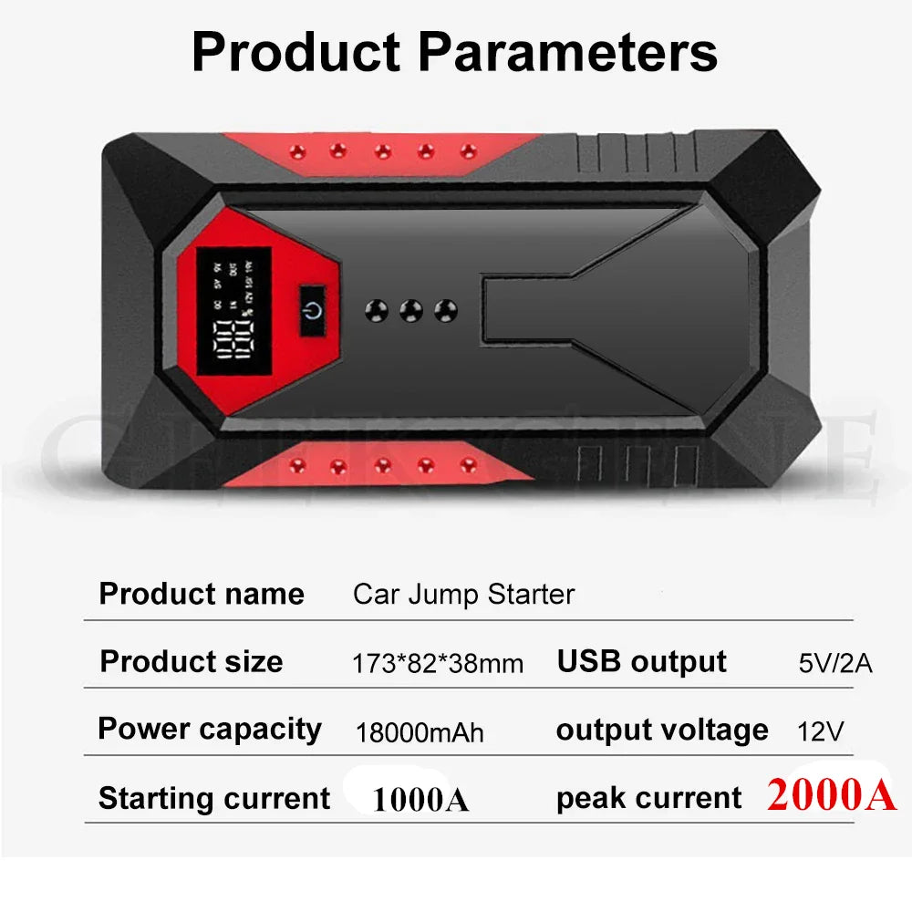 GKFLY 18000mAh Car Jump Starter Portable Power Bank Car Battery Booster 12V Car Starting Device for Petrol  6.0L Diesel 4.0L