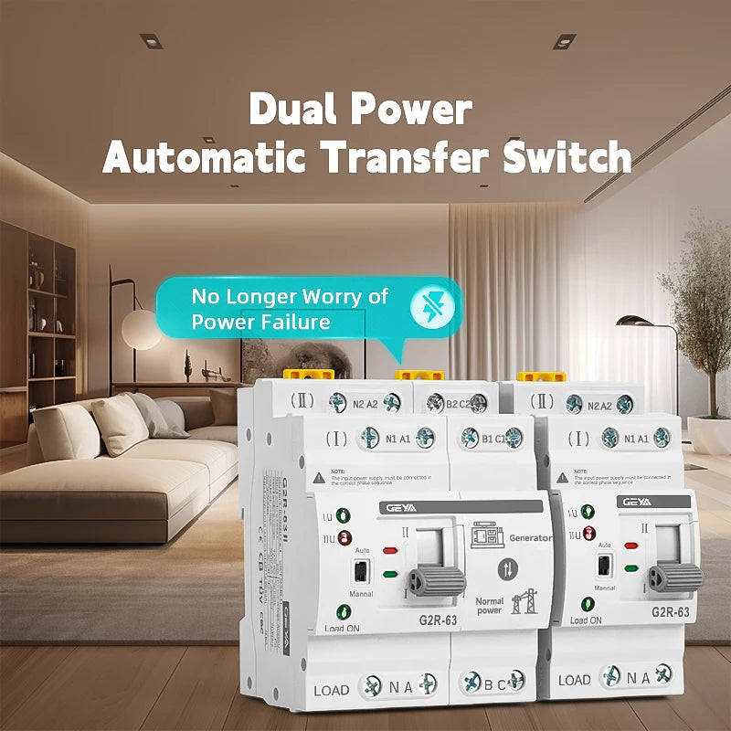 GEYA G2R Din Rail 2P 4P ATS Dual Power Automatic Transfer Switch Electrical Selector Switches Uninterrupted Power 25A 40A 63A