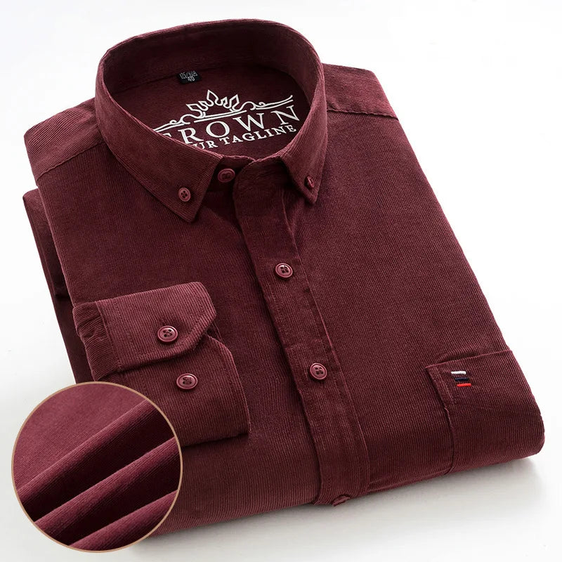 7XL 6XL Cotton Corduroy Shirt Men’s Long Sleeve Casual Regular Fit Soft Comfortable Pocket Dress Shirts For Male Blouse Clothes
