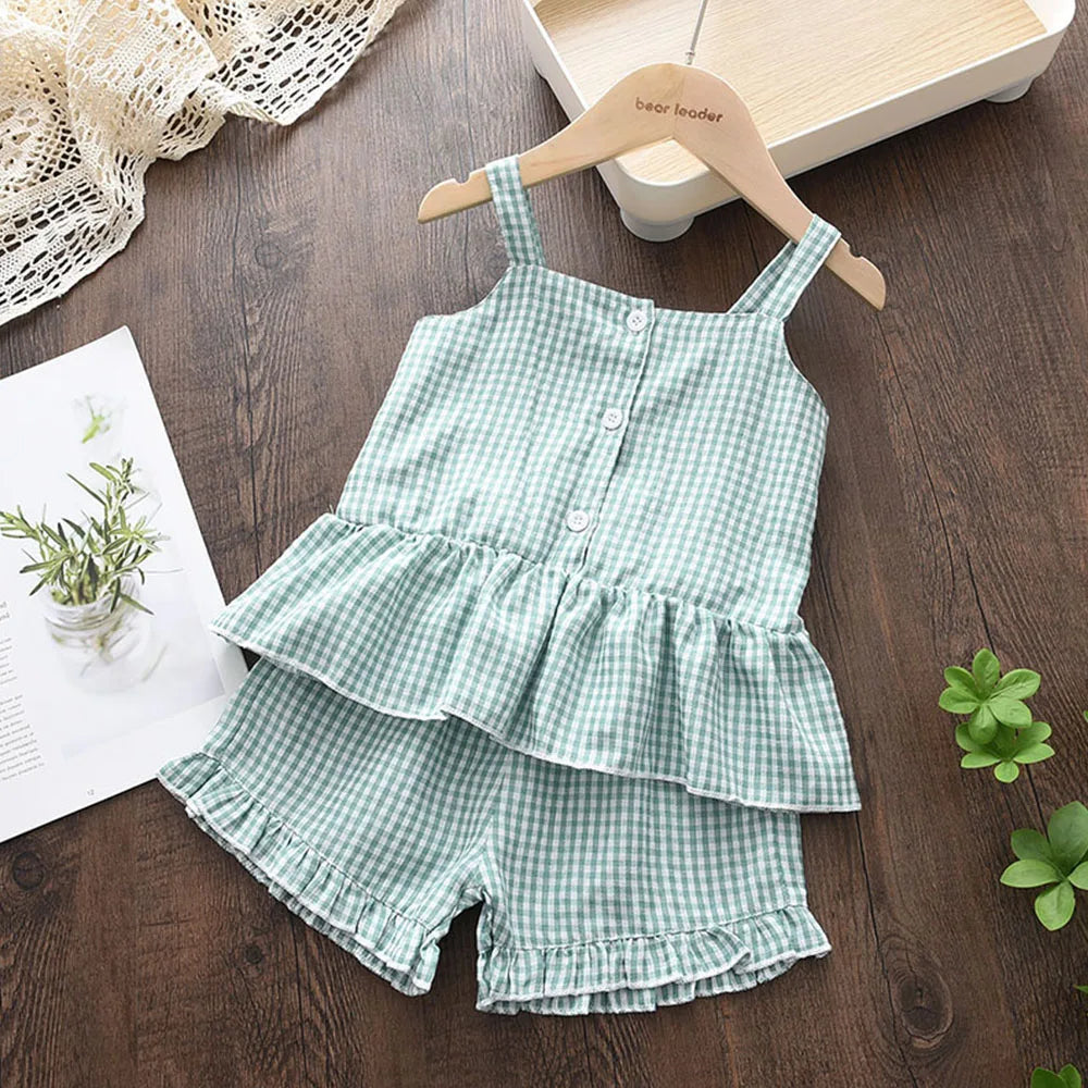 Kids Girls Clothing Sets Summer New Style Brand  Baby Short Sleeve T-Shirt+Pant Dress 2Pcs Children Clothes Suits