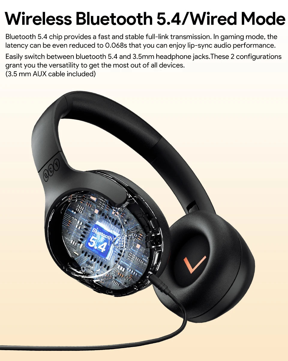 QCY H3 ANC Wireless Headphones Hi-Res Audio Over Ear Headset 43dB Hybrid Active Noise Cancellation Bluetooth 5.4 Gaming Earphone