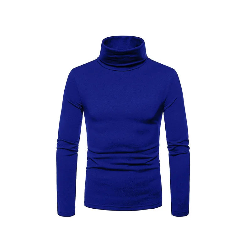 Fashion Men's Casual Slim Fit Basic Turtleneck High Collar Pullover Male Autumn Spring Thin Tops Basic Bottoming Plain T-shirt