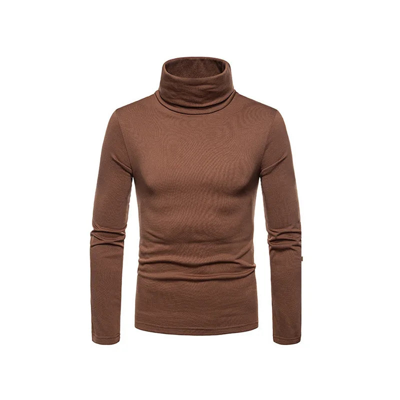 Fashion Men's Casual Slim Fit Basic Turtleneck High Collar Pullover Male Autumn Spring Thin Tops Basic Bottoming Plain T-shirt