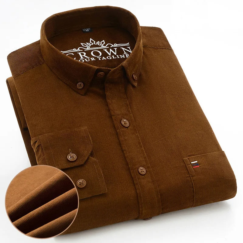 7XL 6XL Cotton Corduroy Shirt Men’s Long Sleeve Casual Regular Fit Soft Comfortable Pocket Dress Shirts For Male Blouse Clothes