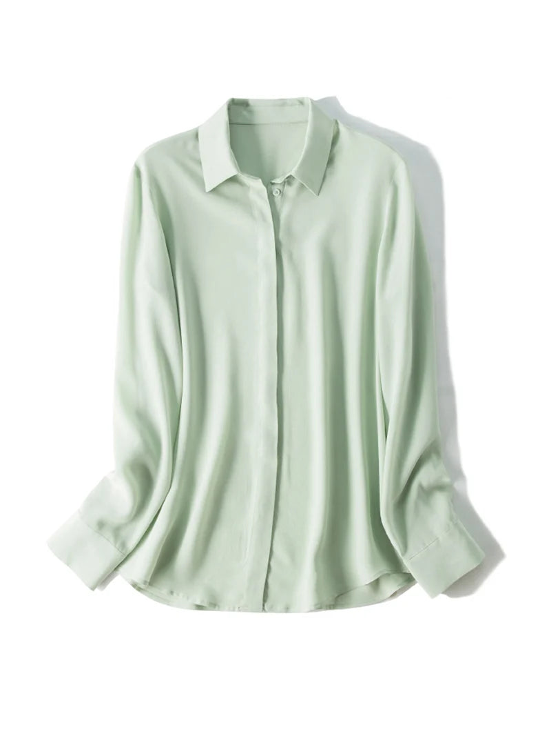 SuyaDream Women Silk Dress Shirts 100% REAL SILK Solid Long Sleeved Button Chic Blouses 2025 Spring Summer Office Lady Top White