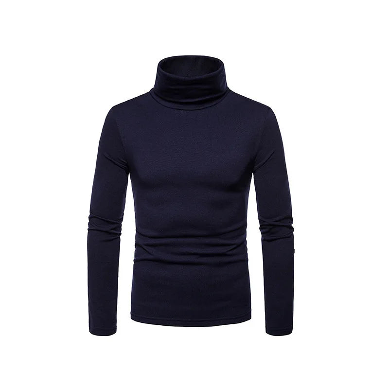Fashion Men's Casual Slim Fit Basic Turtleneck High Collar Pullover Male Autumn Spring Thin Tops Basic Bottoming Plain T-shirt